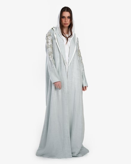 L016-عباية لنن تفني تطريز