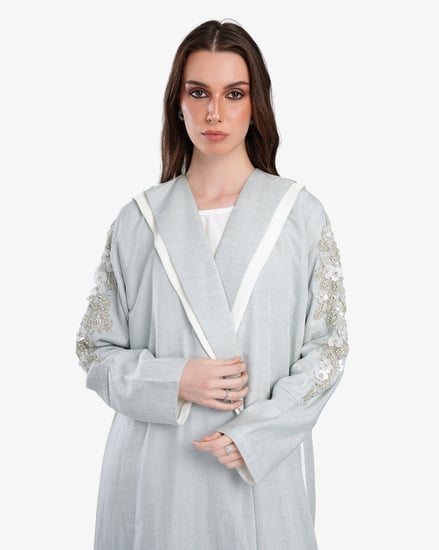 L016-عباية لنن تفني تطريز