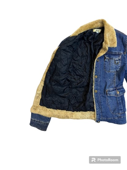 Women's Navy denim Coat early 2000s faux fur Size:40 - M to L