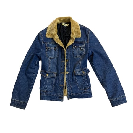 Women's Navy denim Coat early 2000s faux fur Size:40 - M to L