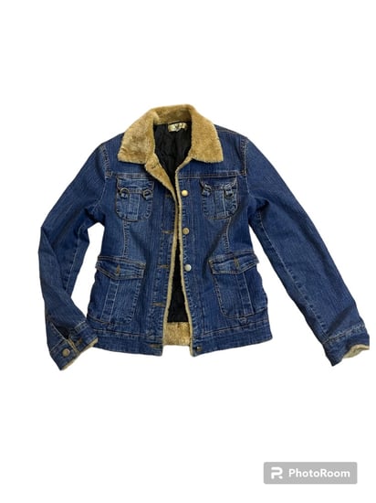 Women's Navy denim Coat early 2000s faux fur Size:40 - M to L