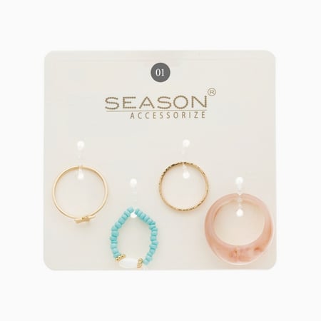 طقم 4 خواتم نسائية متنوعة بذهبي وفيروزي من سيزون أكسسوريز