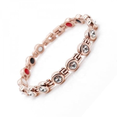 سوار الطاقة الطبي للنساء بحجر الجرمانيوم والمغناطيس لون ذهبي روز بتصميم مستوحى من سوار فسكي