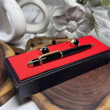 طقم فاخر  قلم وكبك أسود ذهبي 4