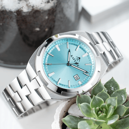 ساعة كافياز رجالية شفافة زرقاء  حركة ميكانيكية ، 316 لتر من الفولاذ المقاوم للصدأ ، ساعة أوتوماتيكية مقاومة للماء