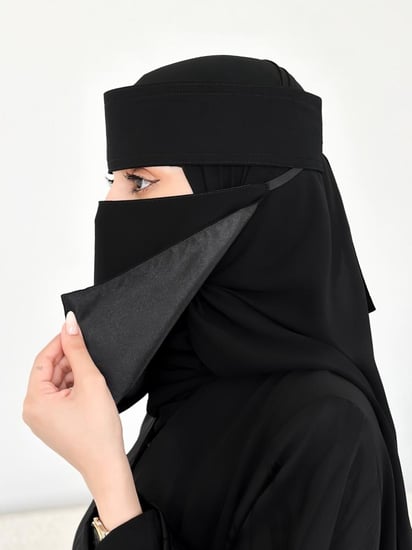 نقاب حرير قصير بربطه  +طرحه بندانه