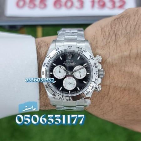 ساعة رولكس دايتونا كوزموغراف تقليد ماستر بمينا اسود وإطار فضي