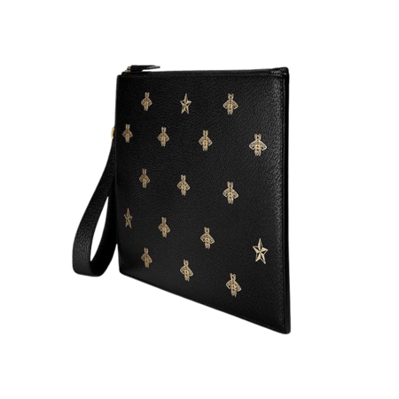 باوتش قوتشي   - Gucci bee-stamped leather clutch Pouch