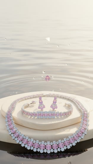 طقم مجوهرات فضي فاخر مرصع بالأحجار الوردية – تألقي ببريق ملكي