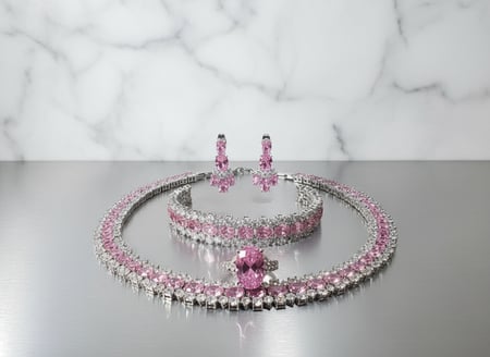 طقم مجوهرات فضي فاخر مرصع بالأحجار الوردية – تألقي ببريق ملكي