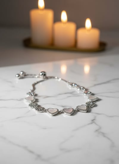 سوار فضي بقلوب وزهور – رومانسية مترفة بلمسة عصرية