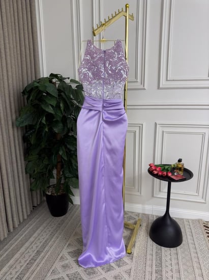 فستان القماش كريب حرير +كلفه + لولو +خرز