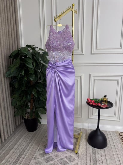 فستان القماش كريب حرير +كلفه + لولو +خرز