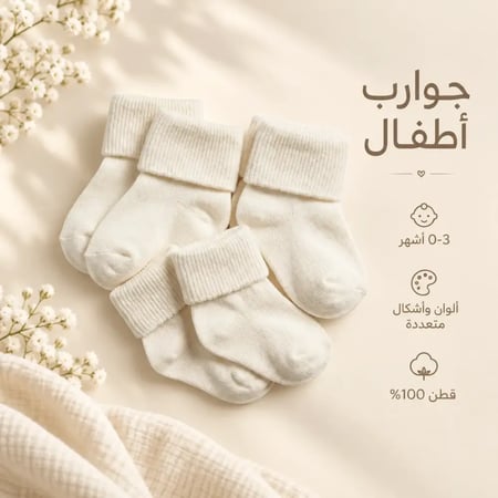 جوارب مواليد تصميم مطوي من الأعلى 3 قطع (0-3 أشهر) - قطن 100%