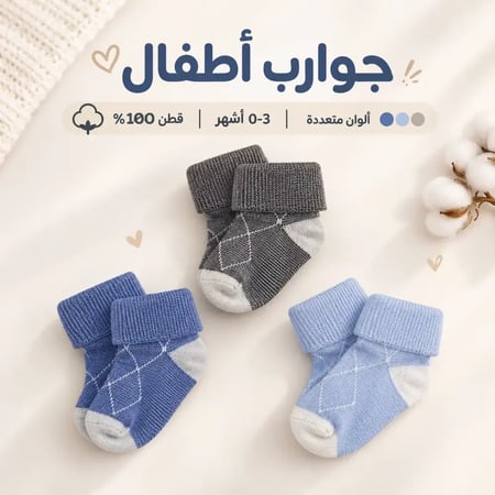 طقم جوارب كاحل للبيبي بحافة مطوية 3 أزواج (0-3 أشهر) - قطن 100%