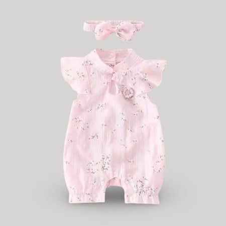 رومبر وردي مزين بالورود مع طوق تزيين للشعر