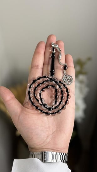 مسباح بكلايت شفاف خيط اسود مع طربزونة معدن