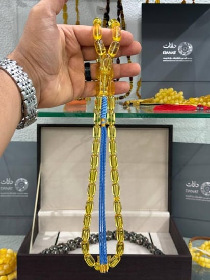 سبحة كهرم طبيعي شفاف مائي - حجر السلطان ولك من الاسم نصيب