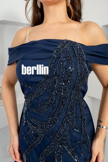 فستان سهره طويل اوف شولدر لون كحلي داكن