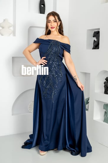 فستان سهره طويل اوف شولدر لون كحلي داكن