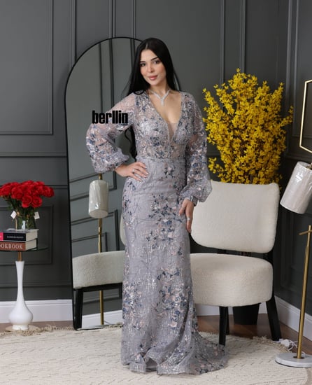 فستان سهرة نسائي نمط مرميد بكم طويل