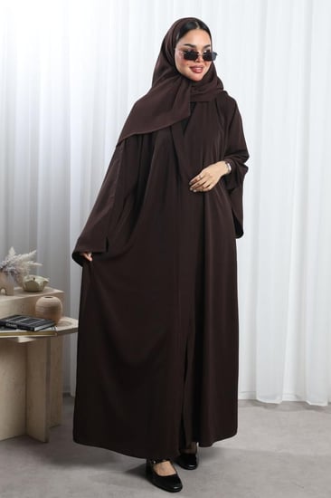 عباية بني أكمام واسعة بفتحة ناعمة