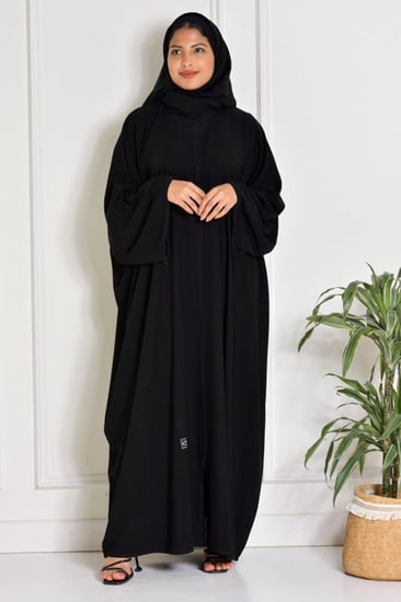 عباية إماراتي ملكي كوري سوداء مستقيمة بكم قيطان مع زرار كامل