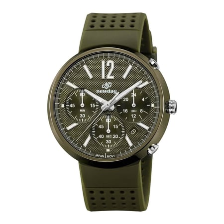 ساعة Newday الرجالية ND2132 – تصميم رياضي دائري بسوار سيليكون كوارتز كرونوغراف ياباني