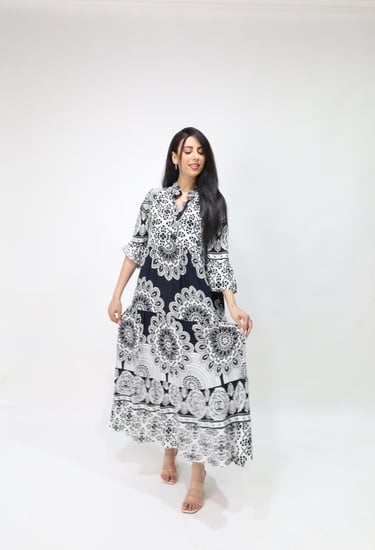 فستان ملمس قطني ناعم اسود   رصاصي