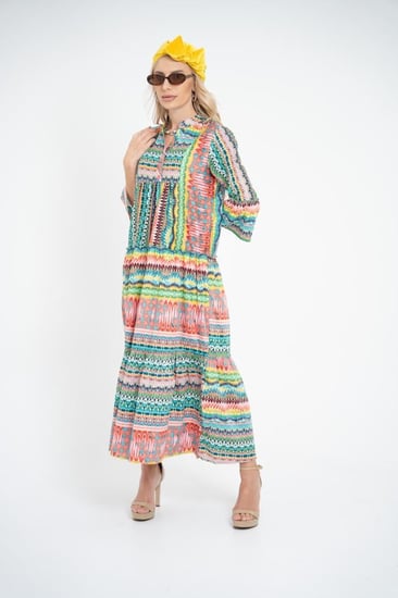 فستان ملمس قطني بالوان مموجة طويل 2025