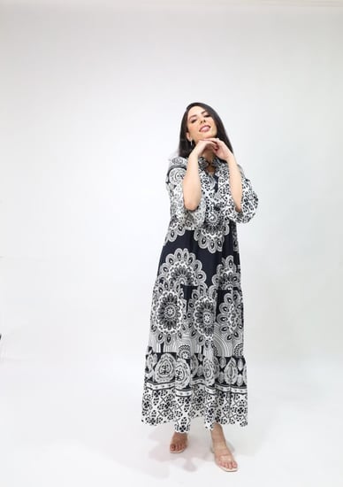 فستان ملمس قطني ناعم اسود   رصاصي