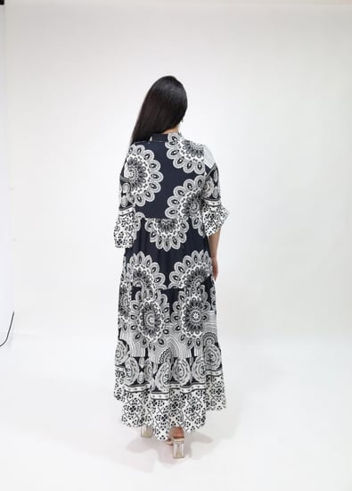 فستان ملمس قطني ناعم - " اسود - رصاصي " .