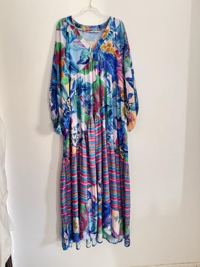 فستان ملمس قطني بدرجات الون الازرق طويل 2025