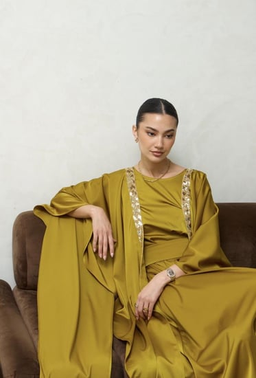 جلابية كريب حرير راقية كموني