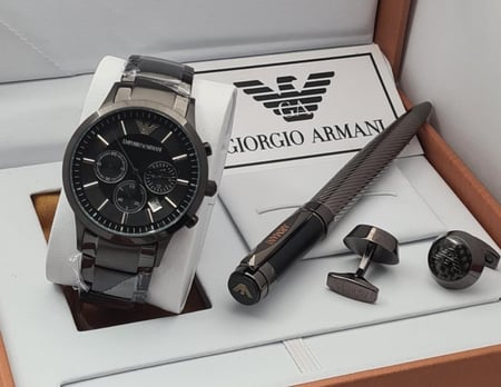ساعة مع كبك وقلم أسود اللون ماركة جورج ارماني