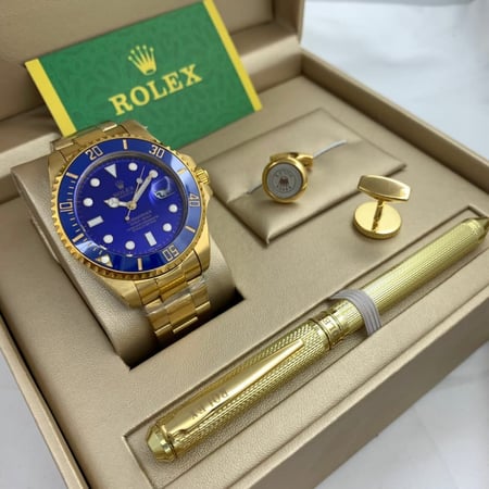 ساعة رجالي رولكس لون ذهبي قلم ذهبي رولكس كبك ذهبي رولكس