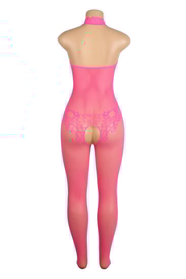 لانجري وردي شبك مفتوح من الأسفل بتصميم مثير بدون أكمام