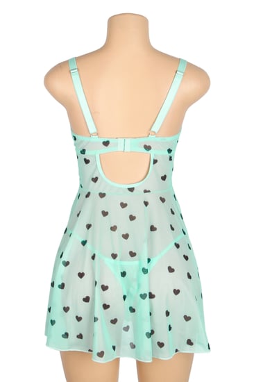 قميص نوم سماوي بطبعة قلوب ودانتيل Push-Up