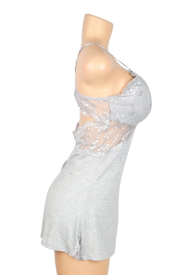 قميص نوم رمادي دانتيل مكشوف الظهر