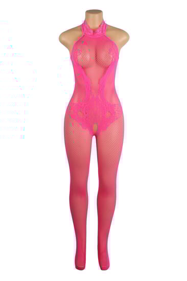 لانجري وردي شبك مفتوح من الأسفل بتصميم مثير بدون أكمام