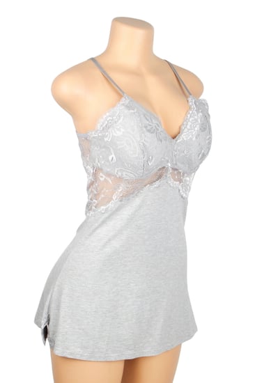 قميص نوم رمادي دانتيل مكشوف الظهر