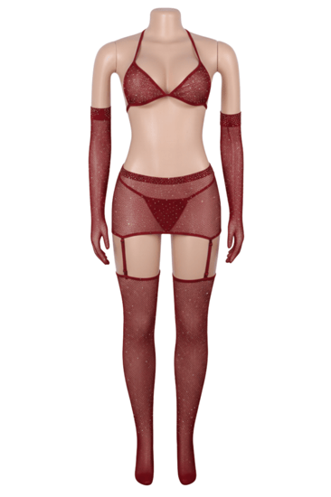 بودي ستوكينغ أزرق ماسي مع قفازات وطقم أنثوي متكامل