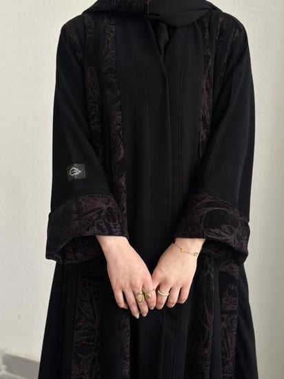 عباية كلوش قماش(سراميك+مخمل عنابي)