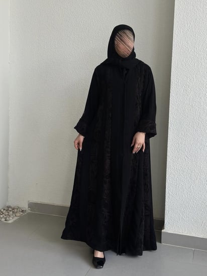 عباية كلوش قماش(سراميك+مخمل عنابي)