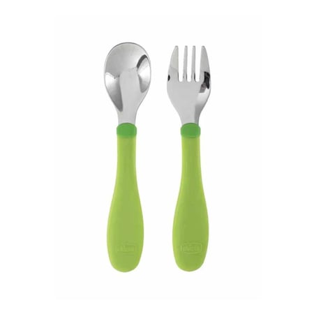 طقم ملعقة وشوكة ستينلس ستيل كتليري 18+ شهر من تشيكو - Chicco Spoon and Fork Set Stainless Steel Cutlery 18+ Month