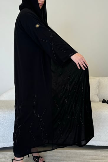 عباية دبل شيفون شك على الكم والأسفل
