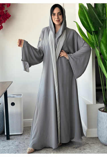 عباية دبل فيس بدرجات الرمادي الفاتح والغامق