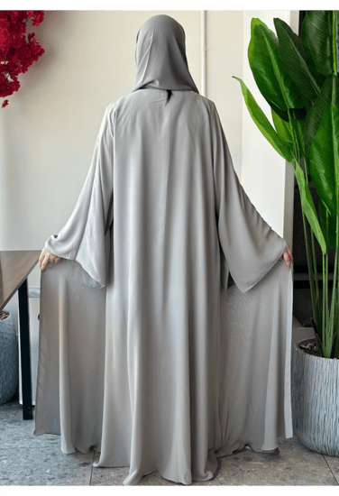 عباية دبل فيس بدرجات الرمادي الفاتح والغامق