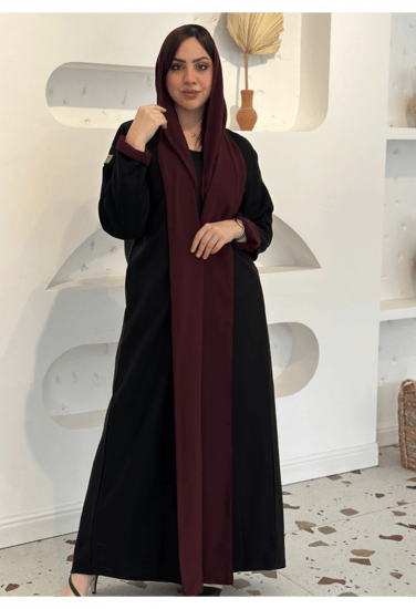 عباية وجهين ملونة اسود مع عنابي (دبل فيس )
