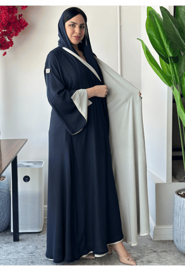 عباية دبل فيس كحلي وبيج